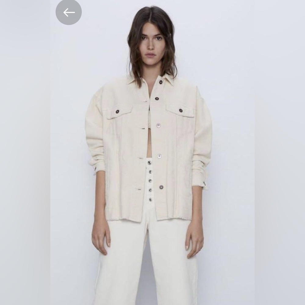 Zara Cream Corduroy Button Front Jacket Overshirt Lightweight Size S